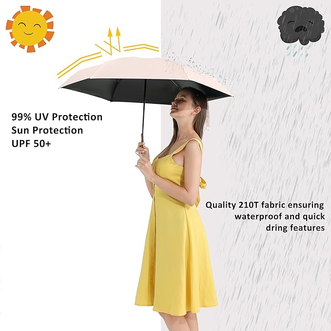 BAODINI Travel Essentials Mini Umbrella for Purse With Case Small Compact UV Sun Protection Lightweight Tiny Pocket Manual Open Close Umbrella for Women Kids and Men Fit Purse Backpack