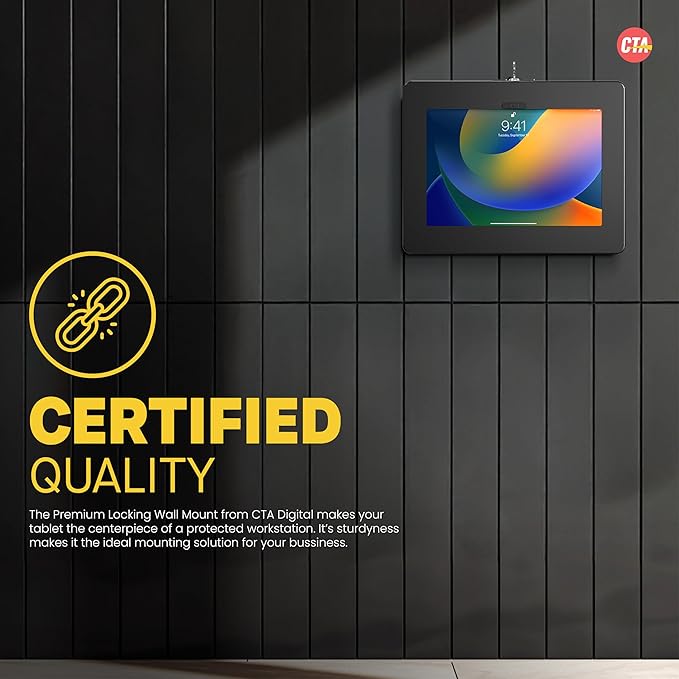 Locking iPad Wall Mount – CTA Anti-Theft Tablet Wall Mount For iPad 10th Gen 10.9-inch - iPad 7th/8/9 Gen - iPad Air 4 - Galaxy Tab - Lenovo Tab 4 - Zebra Tablets & More - Black - (PAD-PARAW)