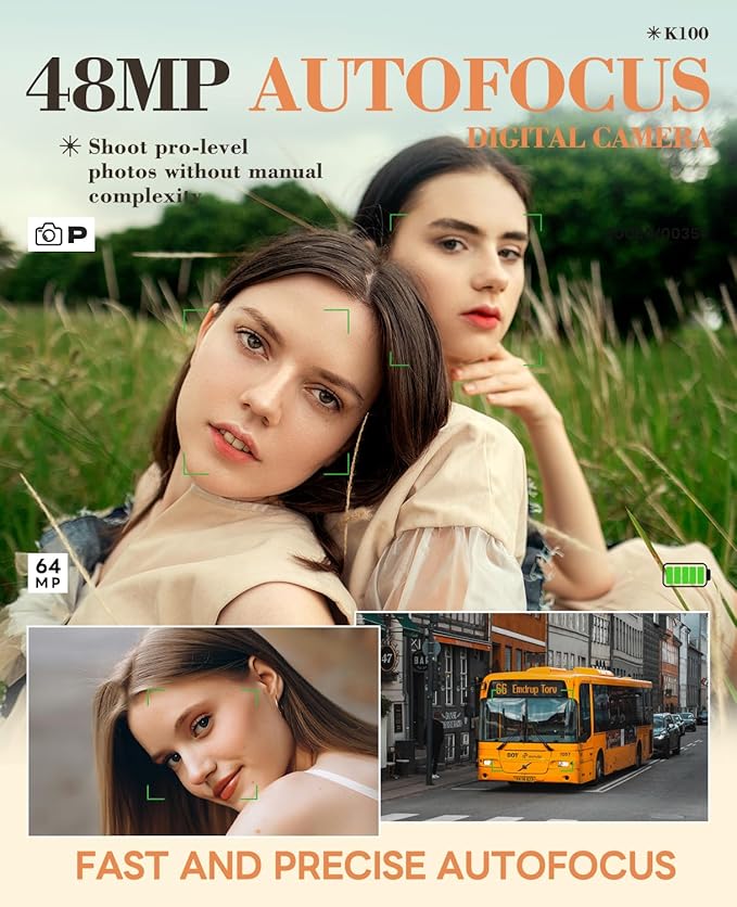 TURE 48MP 4K Digital Camera for Photography & YouTube Vlogging - 18X Zoom UHD Autofocus Video Camera with 3" 180° Flip Screen, 32GB SD Card & 2 Batteries - Compact Travel (Black)