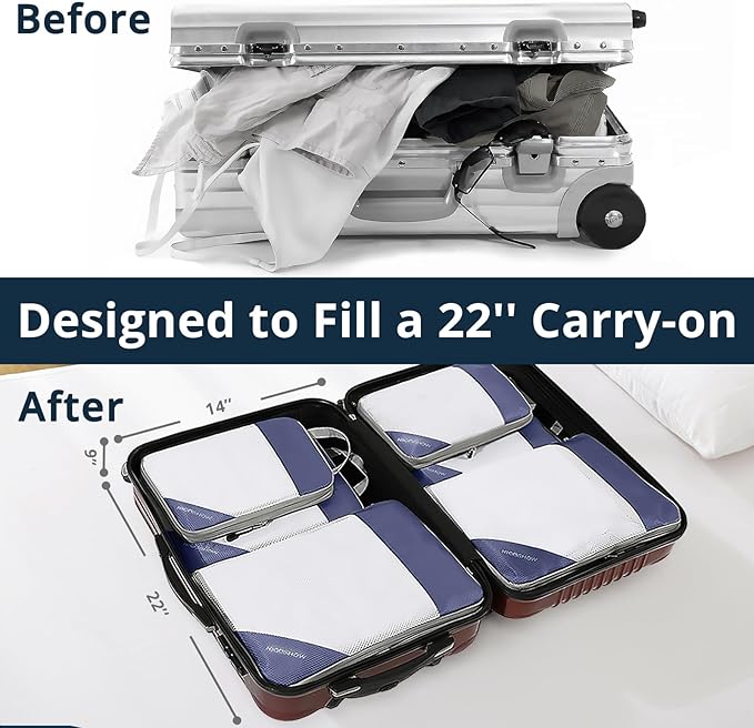 9 Set Compression Packing Cubes for Travel - Compressible, Lightweight, and Space-Saving Packing Cubes, Travel Essentials for Women, Bluish Purple