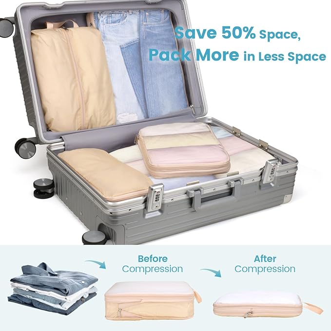 Cambond Compression Packing Cubes for Travel Women - Travel Bags Luggage Organizers Travel Essentials Compression Cubes for Travel Carry on Suitcases Organizer