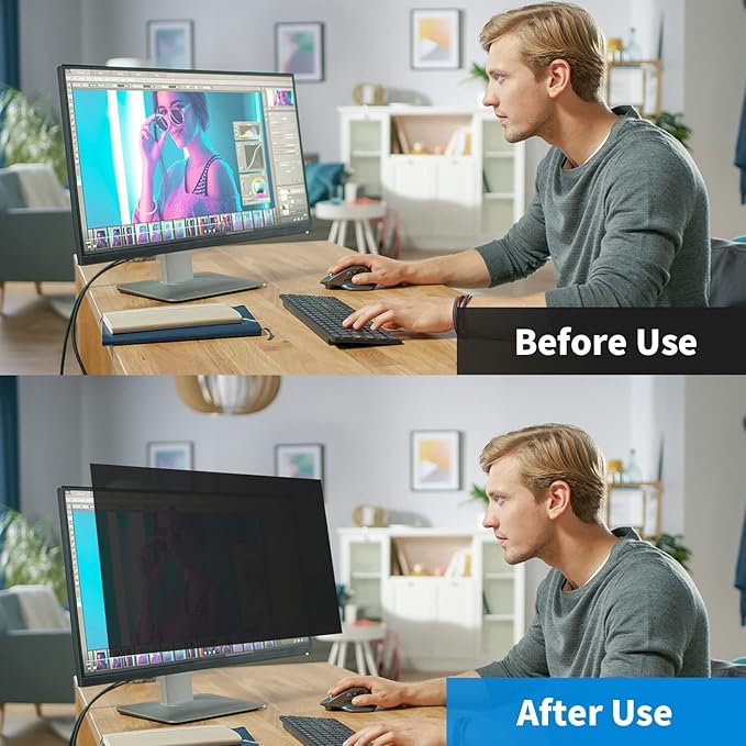 [3 Pack] Computer Privacy Screen 24 Inch for 16:9 Widescreen Monitor, Removable Eye Protection Anti Glare Blue Light Computer Screen Privacy Shield, Data Confidentiality Shield Privacy Screen 24 in