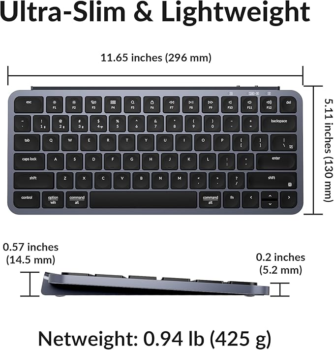Keychron B1 Pro Ultra-Slim ZMK/Launcher Wireless Bluetooth 2.4 GHz/Wired Connection Keyboard for Mac Windows Linux - Gray