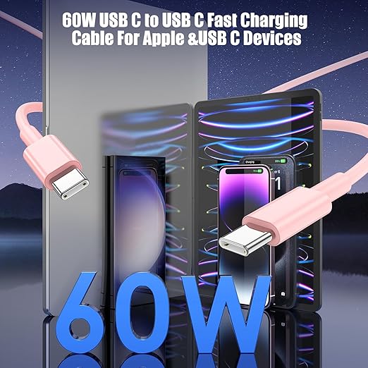 3-Pack Pink [3.3FT+6.6FT+10FT] 60W USB C to USB C Cable, Type C Fast Charging Cable for iPhone Air 17 16e 16 15 Pro Plus Pro Max，for Galaxy S25, for iPad Pro/Air/mini, for MacBook Pro/Air and More