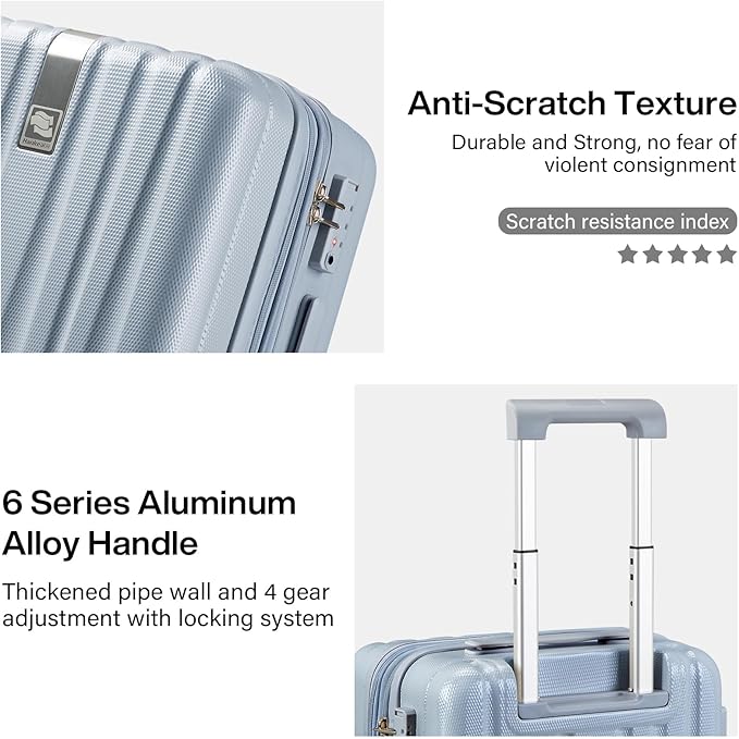 Hanke 29 Inch Expandable Checked Luggage Lightweight PC Hard Shell Luggage Suitcases with Wheels Travel Luggage Rolling Large Suitcase Travel Luggage Bag for Study Abroad.(Gray)