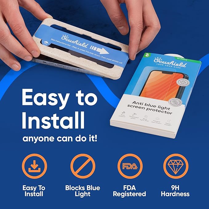 Ocushield Screen Protector for iPhone 17 Pro – Blue Light Tempered Glass, Blue Light Filter, 95% Transparency, Bubble-Free Install, Scratch-Resistant, Case Friendly