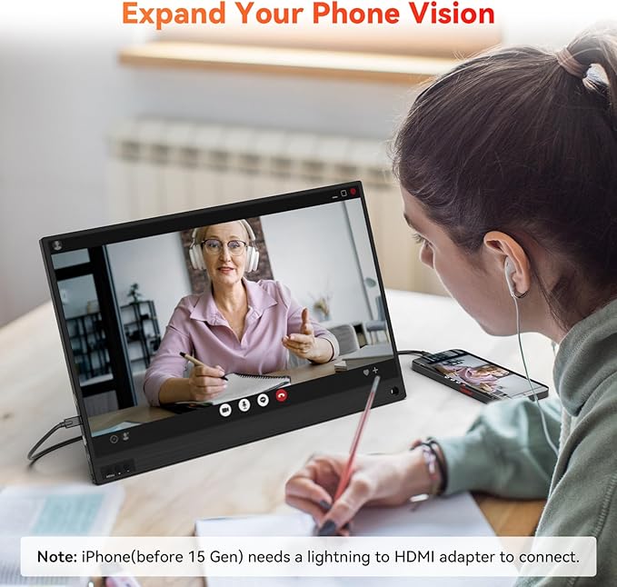 HotYeah Portable Monitor, 15.6-in 1080P FHD Laptop Monitor USB-C HDMI External Computer Display FreeSync IPS w/Kickstand, 2nd Screen for Laptop PC Mac Phone Tablet Switch PS5 Xbox