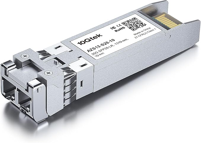 10GTEK 25G SFP28 SFP+ Transceiver, 25GBase-LR Duplex LC SMF Optical Module for Cisco SFP-25G-LR-S, 1310nm, DDM, up to 10km