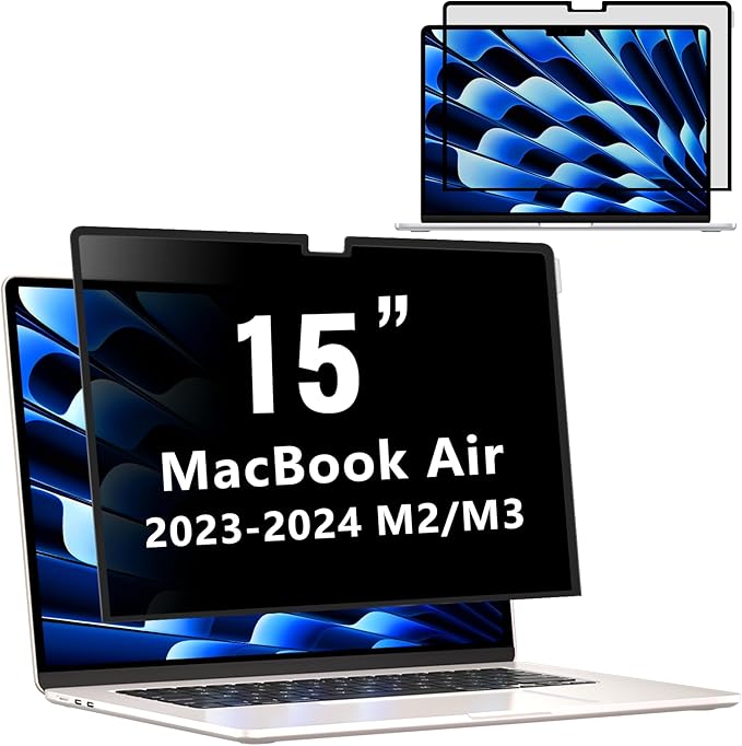 ZOEGAA MacBook Air 15 inch Privacy Screen (2023-2025), Privacy Screen MacBook Air 15 inch for M2, M3, M4, Pro, Max Chip, Removable 15.3 inch Laptop Anti-Spy Filter Anti-Glare Blue Ray Reduction