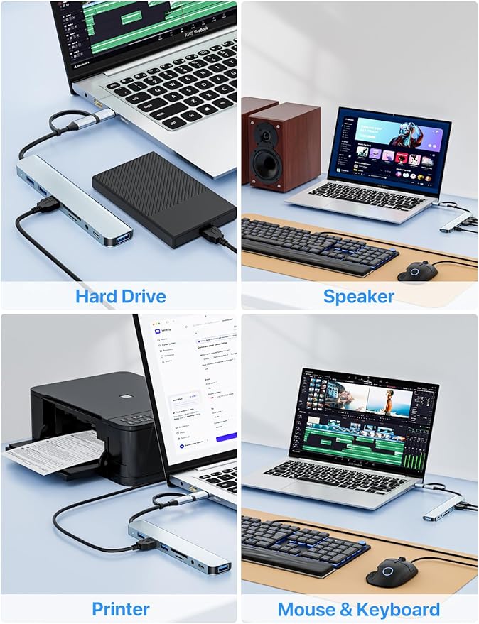USB C/USB Hub Multiport Adapter,USB 3.0 Hub Aluminum 8 in 1 USB Splitter with SD/TF Card Reader,1 x USB 3.0, 3 x USB 2.0, 1 x USB C,and 3.5mm Audio Output for MacBook Pro Air,iPad Pro,Laptop