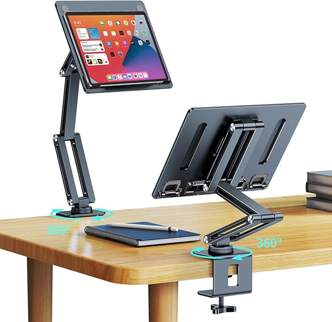 OATSBASF Tablet Stand, iPad Holder for Desk Mount, Portable Monitor Stand, Rotatable 360 Degrees, Desktop Reading Mount Holder for Computer, iPad, Cookbooks, Recipes