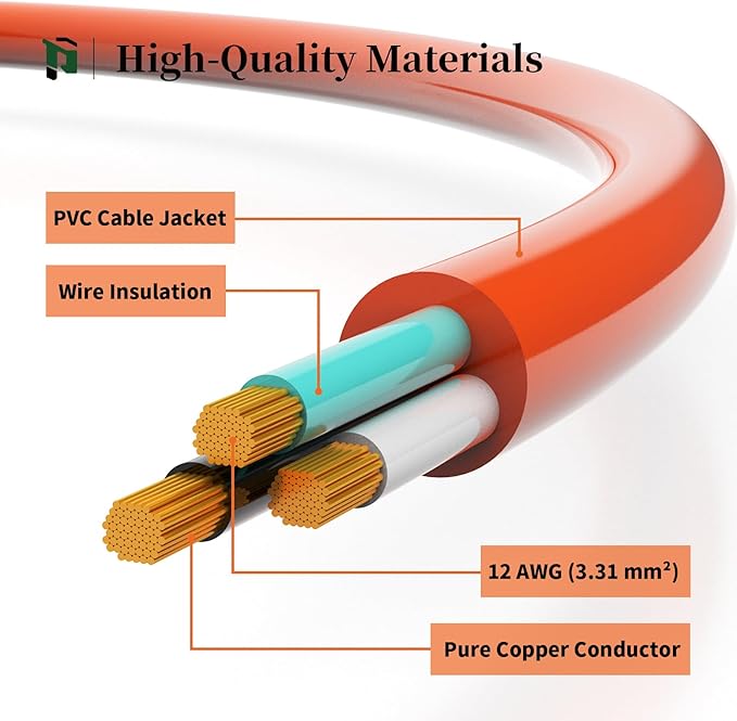 PLUGTUL 12/3 Outdoor Extension Cord 15 FT Waterproof, Heavy Duty 12 Gauge SJTW Extension Cord, 15A 1875W, ETL Listed, Great for Garden and Home, Orange