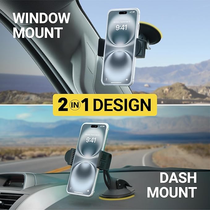 Scosche HDVM Universal 3-in-1 Vent/Windshield/Dashboard Cell Phone Holder Car Mount, Suction Cup Phone Mount with Vent Clip, Compatible with iPhone 16/15/14/13/12 & Mobile Phones up to 3.5 inches