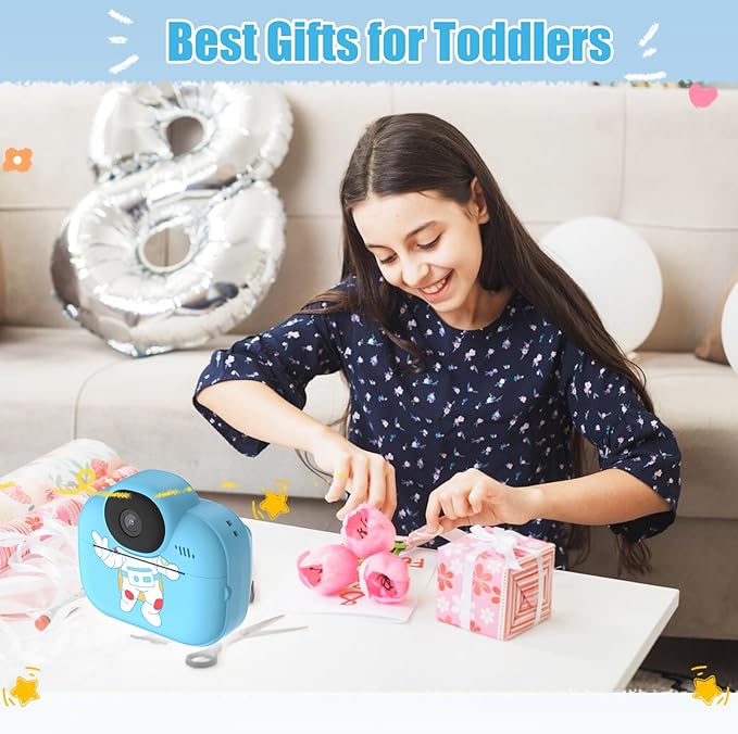 Kids Camera Instant Print Camera for Kids, Toddler Cameras Christmas Birthday Gifts for Girls Boy, 1080P HD Digital Video Cameras, Portable Toy for 4 5 6 7 8 9 10 Year Girl with SD Card (Blue)
