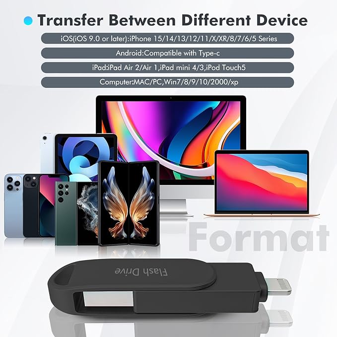 Apple MFi Certified Flash Drive 512GB, Photo Stick for iPhone Memory Stick for Photo/Video Backup Stick, High-Speed USB Thumb Drive for iPhone Storage Compatible for iPhone/iPad/Android/PC (Black)