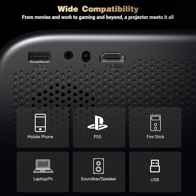 Projector with WiFi and Bluetooth: [Auto Focus/Keystone] - NICPOW Full HD 1080P 4K Supported Portable Bluetooth Projector for Gaming Devices and Phones - Ideal for Indoor Outdoor Use - Grey