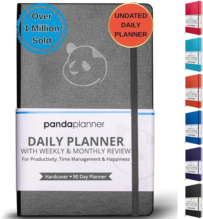 Panda Planner Classic A5 Daily Planner 2026 – Undated Quarterly & Productivity Planner with Hourly Schedule, To Do List, Daily Journal, Goal Planner, Habit Tracker & Gratitude Organizer – Black