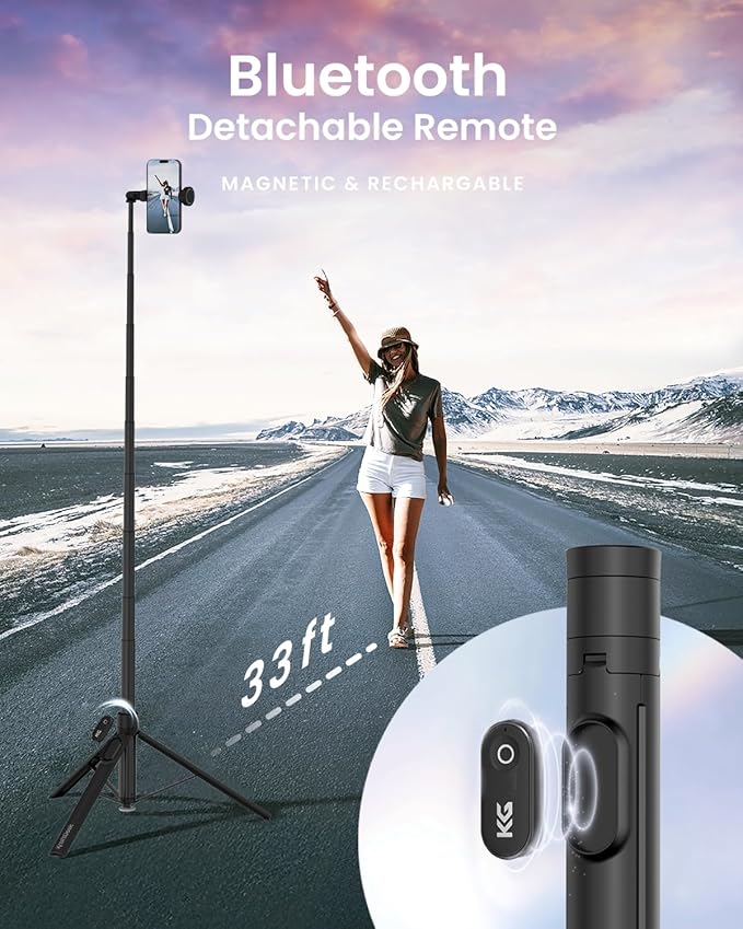 KraftGeek Automatic Tripod for iPhone, 66" Phone Tripod Selfie Stick for Cell Phone, Tripod Stand with Remote for Video Recording, Black