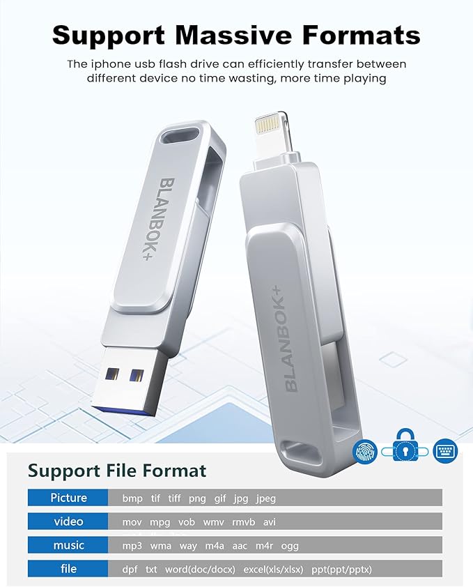 MFi Certified 512GB Flash Drive for iPhone Photo Stick, USB Memory Stick High Speed iPhone Flash Drive, External Memory Storage USB Stick Thumb Drive for iPhone/iPad/Android/PC (Metallic Silver)