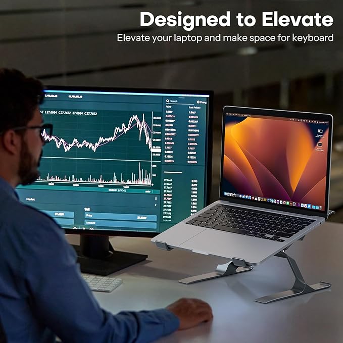 OMOTON More Stable Laptop Stand, Aluminum Adjustable Laptop Holder Stand for Desk, Ergonomic Detachable Notebook Riser Suitable for All Laptops (11-16 inch)