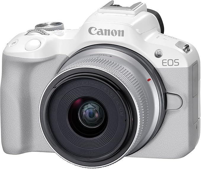 Canon EOS R50 Mirrorless Camera RF-S18-45mm F4.5-6.3 is STM Lens Kit, 24.2 Megapixel CMOS (APS-C) Sensor, 4K Video, Hybrid Camera, Photo and Video, Vlogging, Content Creator, RF Mount, White