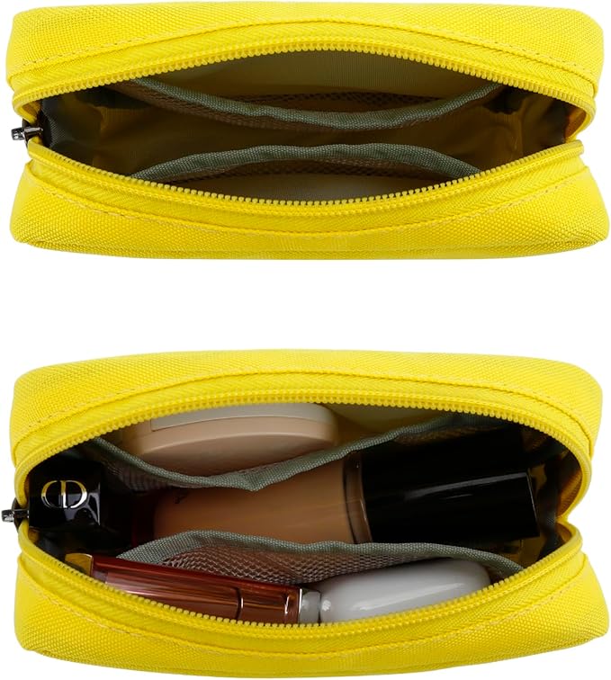 E-Tree Cute Small Makeup Bag,Cosmetic Toiletry Skin Care Make up Little Items Pouch for Purse,Zipper Mini Tech Charger Cable Electronic Organizer Case,Travel Accessories for Women Men Teen,Yellow