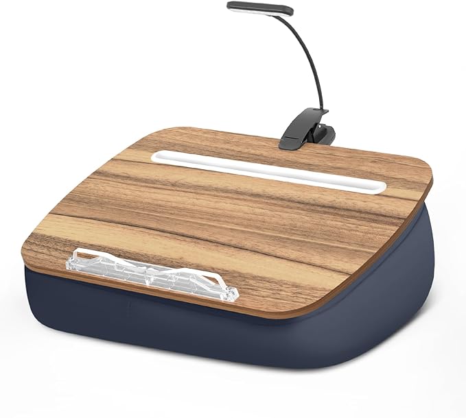 Beanbag Pillow Stand With 6500K Reading Light, Hands Free Holder, Comfortable Lap Stand for Reading in Bed, Desk, or Sofa, Wooden Rest for Book Lovers, AAA Battery Required