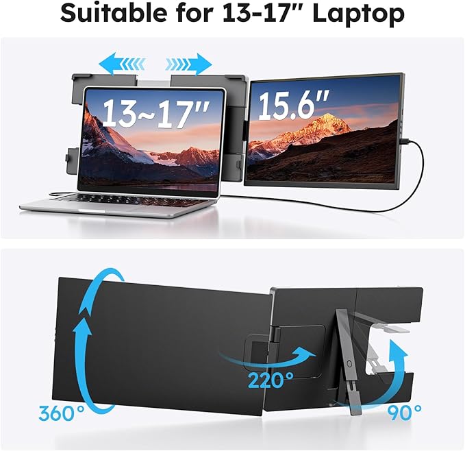 Laptop Screen Extender, 15.6" FHD 1080P IPS External Portable Monitor for Laptop, Plug & Play Dual Screen Monitor for 13"-17" Laptops, Compatible with Mac, Wins, Chrome, Android, Dex