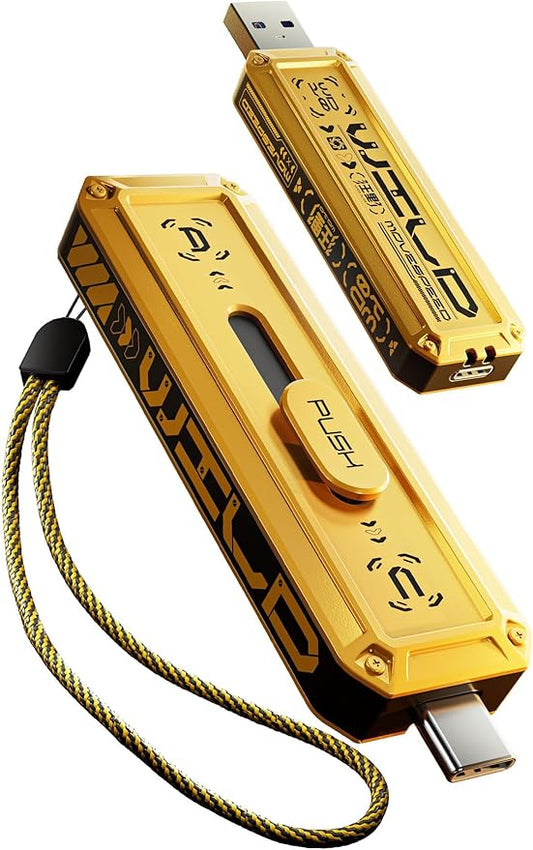 MOVE SPEED 2TB External SSD 1000MB/s Read Write Speed,USB 3.2 Gen2+USB C Flash Drive with Dual Ports, Portable SSD 3-Stage Push-Pull Design, Thumb Drive for iPhone 15/16 Series/Mac/Android Phone etc