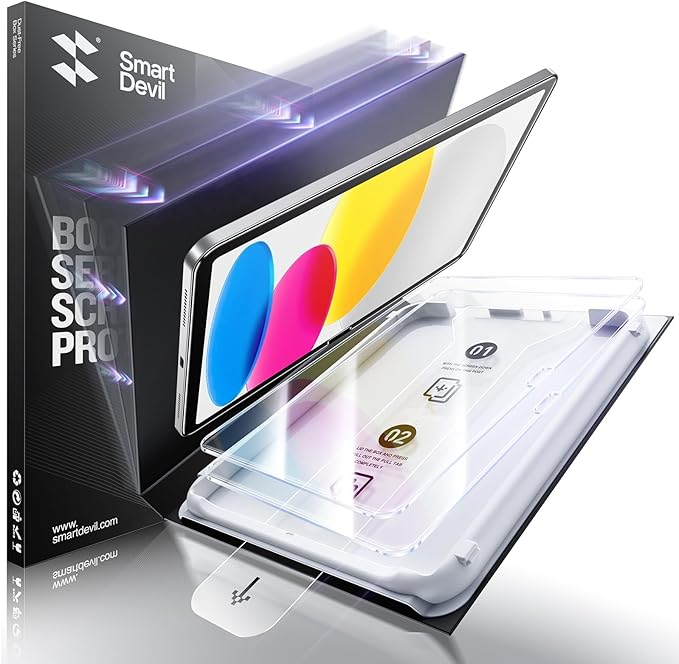 SMARTDEVIL Screen Protector for iPad 11th/10th Generation (11 inch/10.9, 2025/2022) with Easy Installation Frame, 9H Clear Tempered Glass Film, Anti-Shatter, 2 Pack