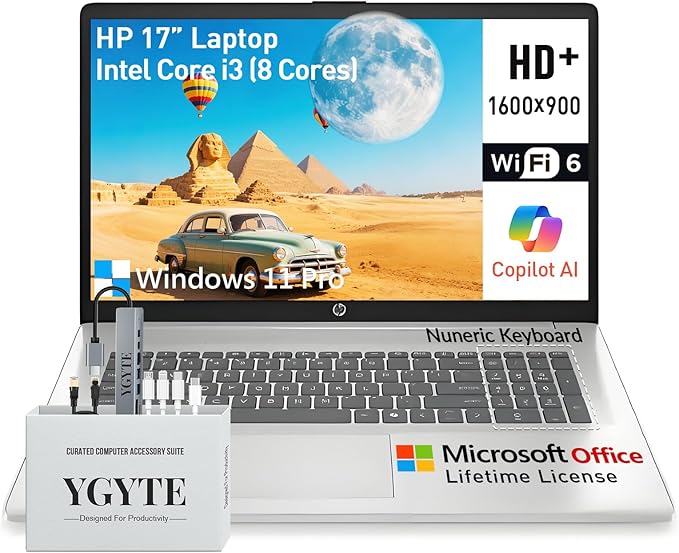 HP 2025 Laptops 17 Inch, 17.3" Laptop Computer, HD+ Large Screen, Intel Core i3 (8-Cores), 16GB RAM 1TB SSD, Windows 11 Pro, Lifetime Office, Number Pad, Wi-Fi 6, USB-C