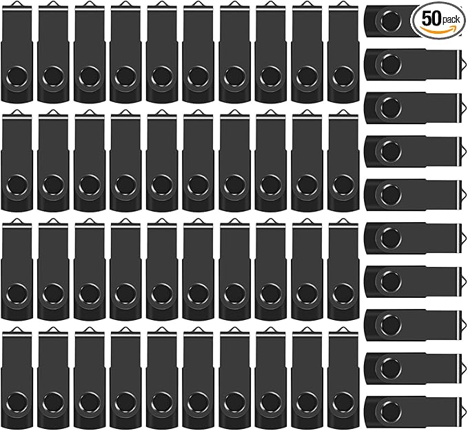 AreTop 50 Pack 1GB Bulk Flash Drives USB2.0 Thumb Drives Swivel Memory Stick Jump Drive Bulk USB Drive (50 Pack 1GB, Black)