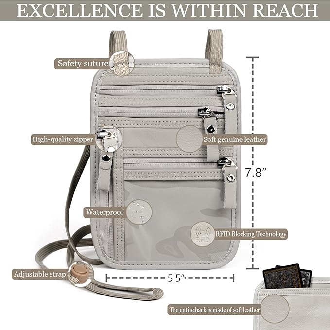 Neck Wallet - Rfid Wallet Women - passport holder for travel - Travel Wallet Passport Holder For Travel Women - 10.3x6.8inch (Silver White)