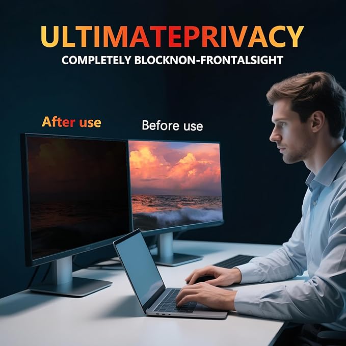 [2 Pack] 27 Inch Computer Monitor Privacy Screen for 16:9 Aspect Ratio - Privacy Shield and Anti-Glare Blue Light Protector Removable Eye Protection, Anti Spy Screen Protector Film
