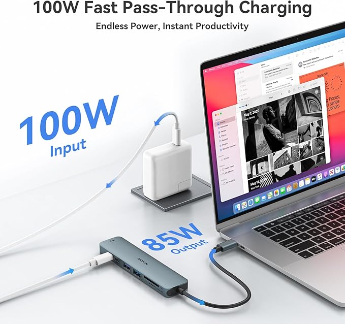 USB C Hub HDMI Adapter for MacBook Pro/Air, MOKiN 7 in 1 USB C Dongle with HDMI, SD/TF Card Reader, USB C Data Port,100W PD, and 2 USB 3.0 Compatible for MacBook Pro/Air, Dell XPS, Lenovo Thinkpad.
