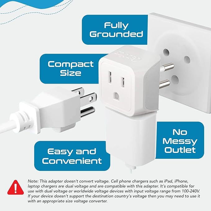 Ceptics Thailand Travel Adapter with Dual Usa Input (Type O) Ultra Compact - 3 Pack - Safe Grounded Perfect for Cell Phones, Laptops, Camera Chargers and More (CT-18)