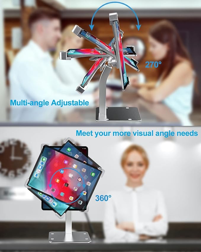 woleyi Anti-Theft Desktop Tablet Kiosk Stand Holder, Heavy Duty Countertop Tablet POS Display Mount with Security Lock and Key, Compatible with iPad Pro/Air/Mini, Galaxy Tabs, More 7-11" Tablets