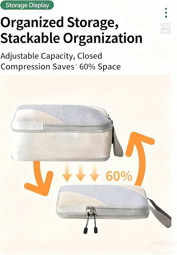 Compression Packing Cubes for Suitcases – 9 Set Travel Luggage Organiser Bags with Mesh Design, Waterproof Ultralight Packing Cubes for Backpack, Clothes & Home Storage (Beige)