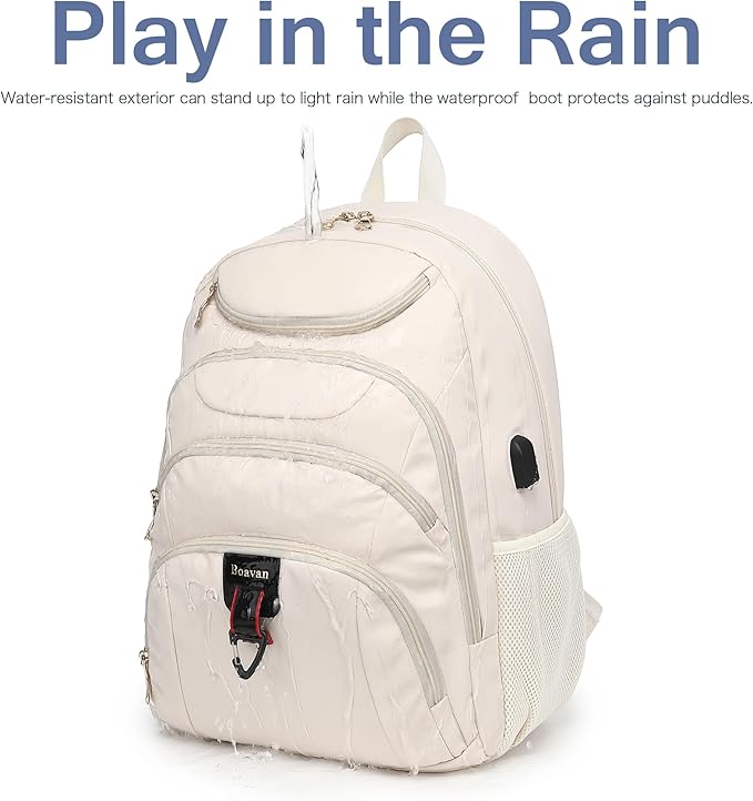 Boavan Laptop Backpack for women,15.6 inch Laptop Bag with USB Port, Waterproof Travel Work Backpack Purse, Anti-Theft Teacher Nurse Doctor Casual Bookbags Office Business backpack，Cream Beige