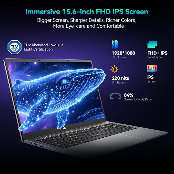 Huidun 2025 Laptop, 15.6" Laptops Computer for College Student & Business, Quad-Core N150 (Up to 3.6GHz, Beat N95/N97/N100), 16GB DDR4 512GB SSD, 4K FHD IPS, 100W Type-C Fast Charge