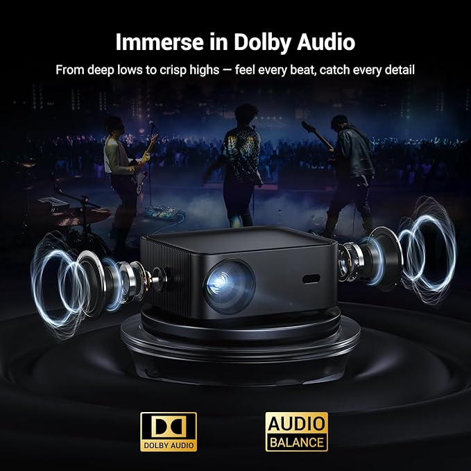 Official Licensed Netflix 1500 ANSI Smart Projector, HAPPRUN 4K Projector with Wifi and Bluetooth, DoIby Audio,Native1080P,Built-in Apps, ,Electric Focus,Movie Projector for Home Cinema,Outdoor,Indoor