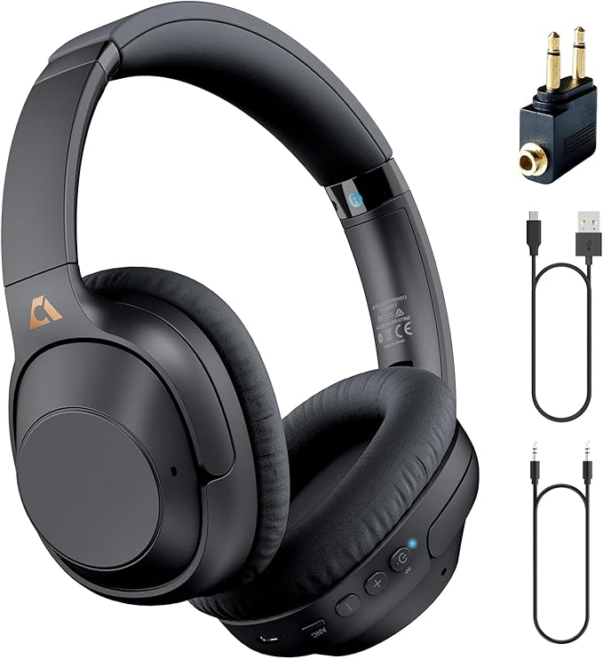 YMOO Bluetooth 5.2 Hybrid Active Noise Cancelling Headphones for Airplane Travel, Wired and Wireless ANC Headphones, 75H Playtime Over Ear Headphone, Bluetooth Headset with Mic for Adults