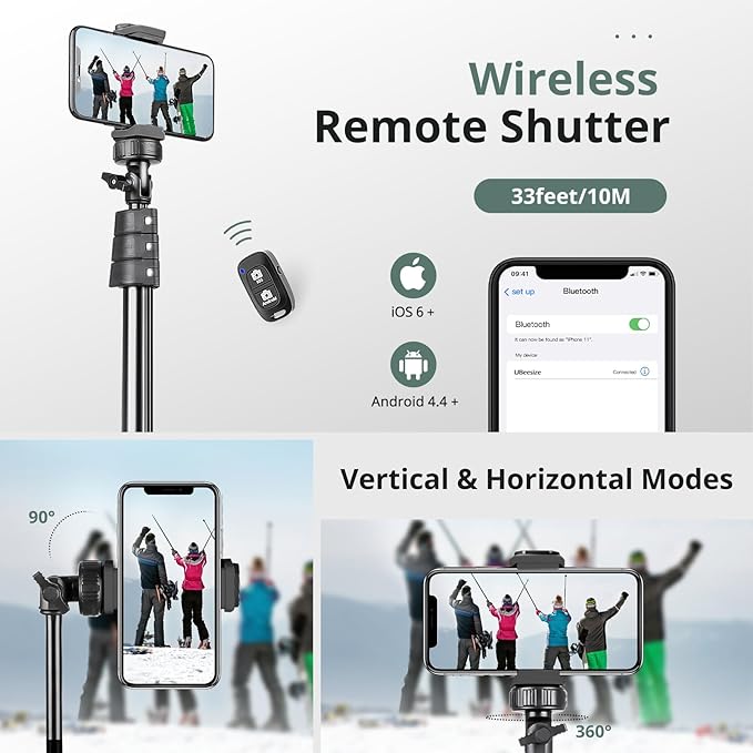 SENSYNE 72" Phone Tripod, Extendable Cell Phone Tripod Stand, Selfie Stick with Wireless Remote and Phone Holder, Compatible with iPhone Android Phone, Camera