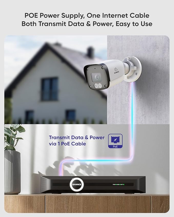 SANNCE 5MP PoE Security System, 8CH 6MP Surveillance NVR with 4PCS 5MP HD Weatherproof Bullet Cameras with H.265 Video Compression, Smart IR LED, APP Push Alert, Remote Access (NO HDD)