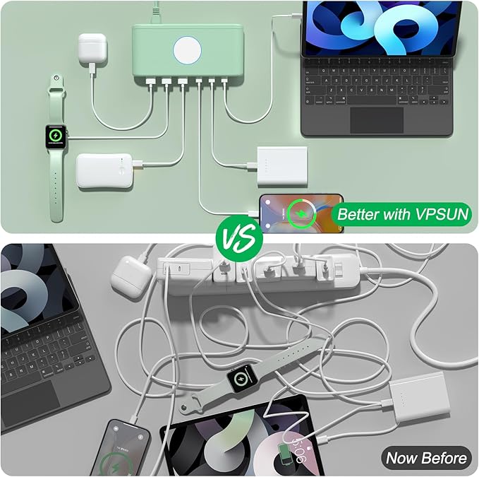 100W USB C Charging Station for Multiple Devices,6 Port USB C Charger Block Fast Charging Dock for iPhone/iPad/Samsung/Pixel/LG