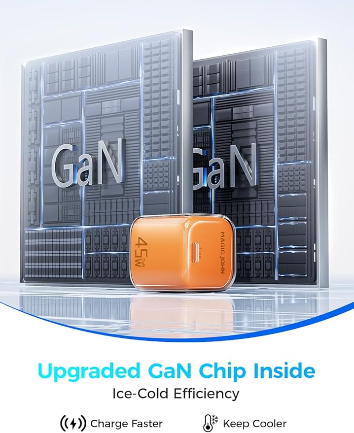 MAGIC JOHN 45W USB C Charger Block, Ultra-Fast Charging for iPhone 15/16/17 & More, Compatible with iPhone, iPad, Samsung, and Other USB C Devices Orange