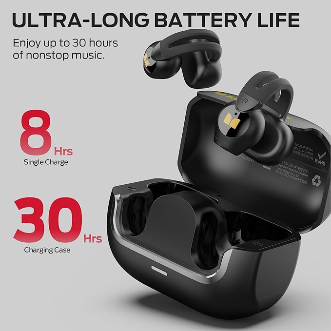 Monster Open Ear AC221 Headphones, Bluetooth 6.0 Wireless Earbuds Stereo Sound, Clip on Earbuds With 30H Playback, Clear Calls, Type-C Charging, Touch Control, IPX6 Waterproof Wireless Open Headphones