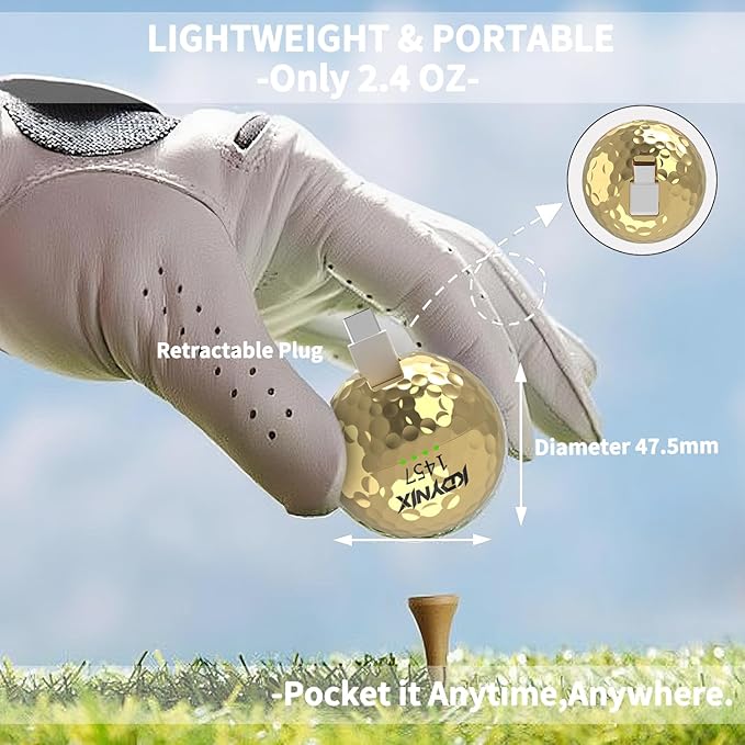 2000mAh Creative Golf Ball Power Bank, Emergency Mini Power Portable Charger USB-C, Compatible with iPhone15,16，17，15 Plus,15 Pro Max, Gift for Golf Lover Men Women (Gold Golf Power Bank)