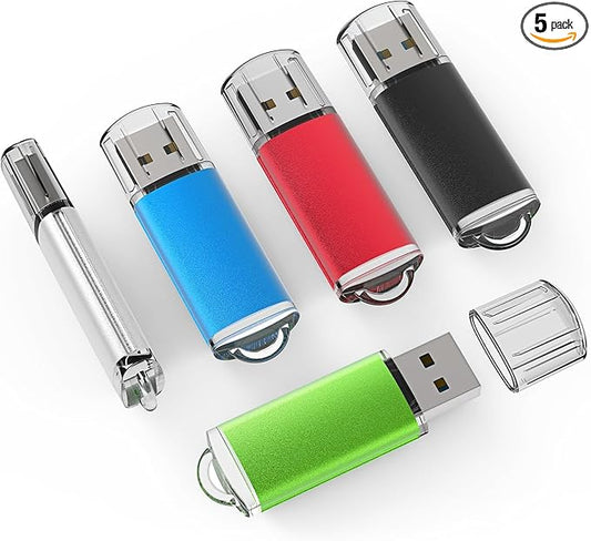 TOPESEL 5 Pack 1GB USB 2.0 Flash Drive Memory Stick Thumb Drives (5 Mixed Colors: Black Blue Green Red Silver)