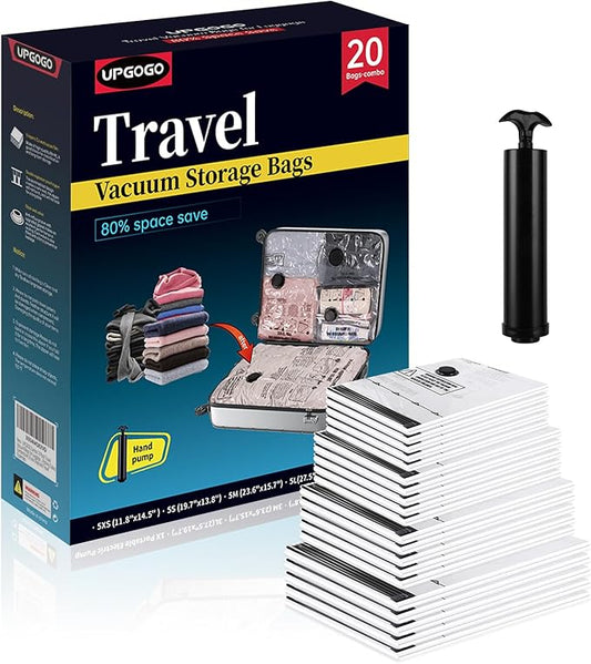Travel Vacuum Bags for Luggage with Hand Pump,Vacuum Seal Bags for Clothing,Packing Cubes Compression,Cruise Ship and Travel Essentials(Combo 20 Pack)